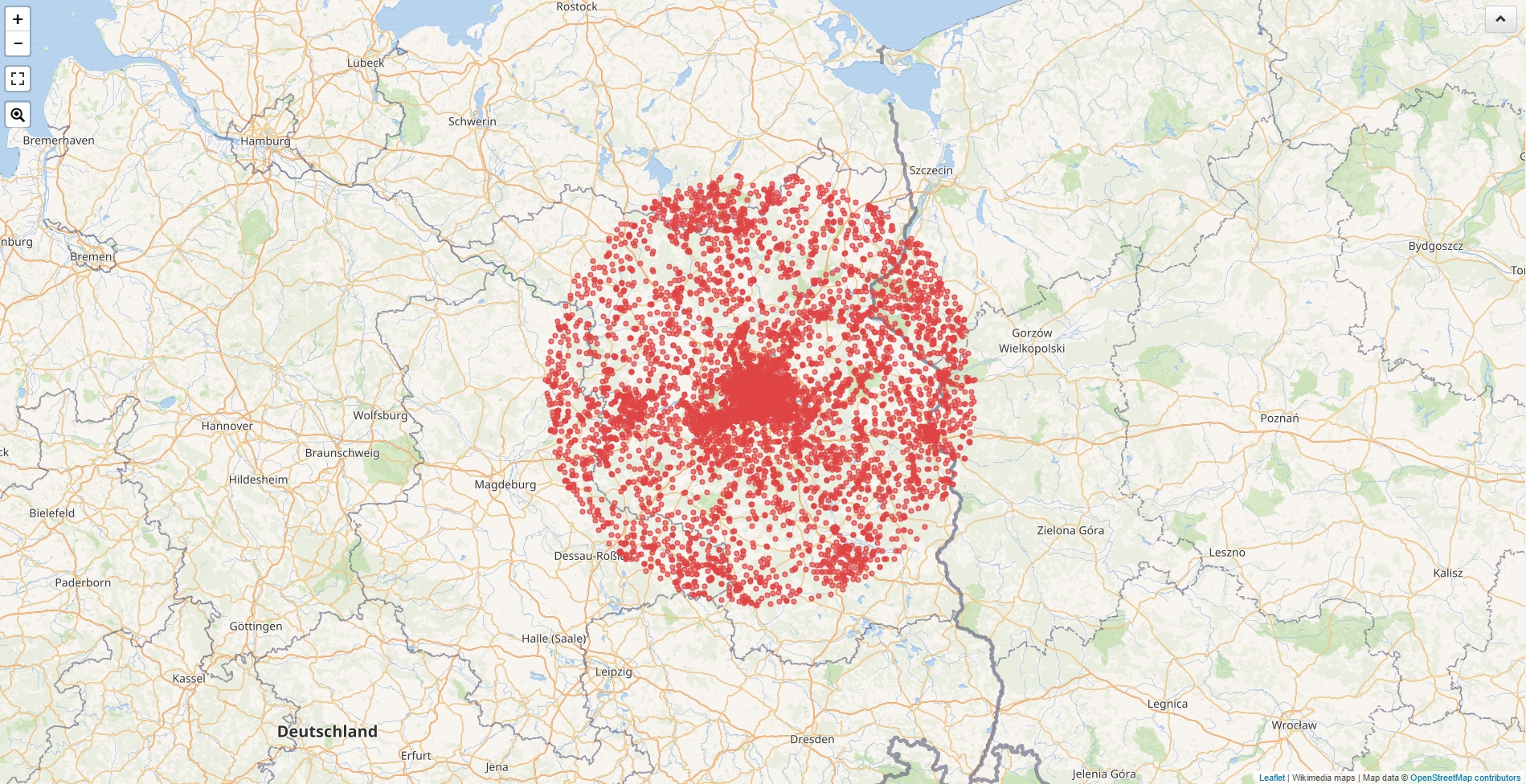 WDQS Geospatial Query 100km of Berlin
