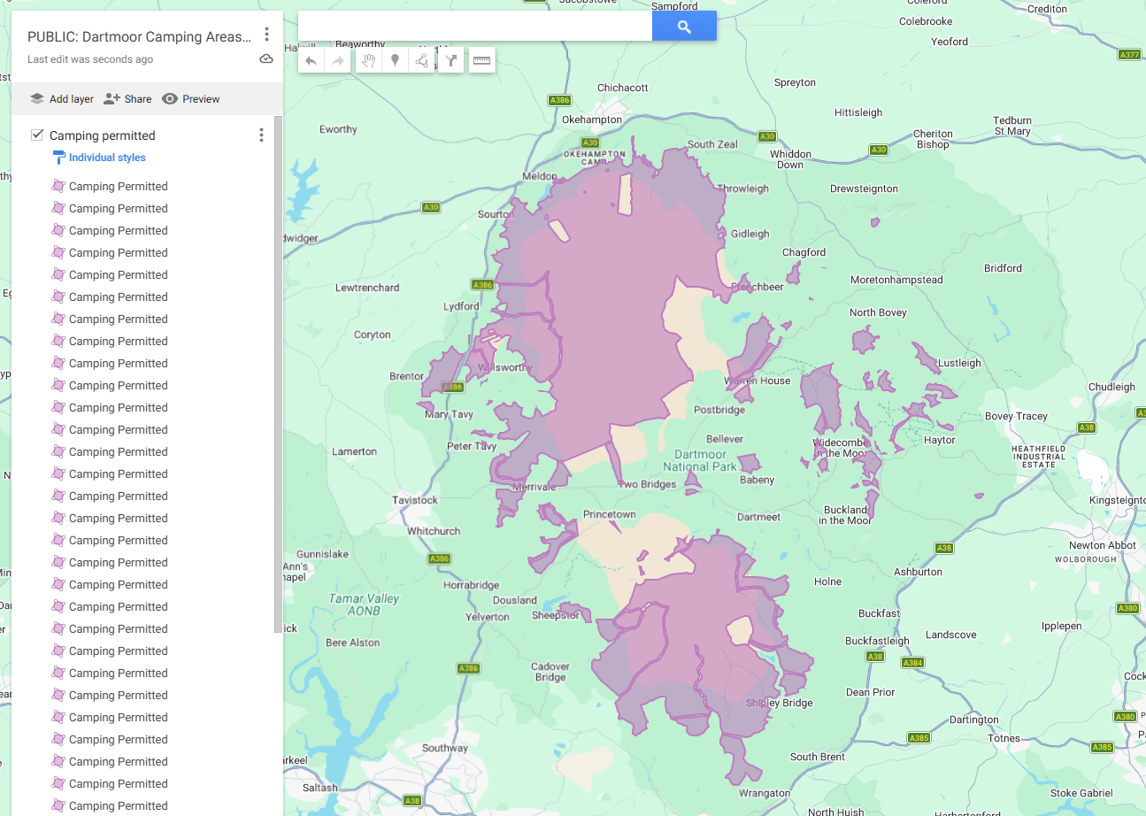 Merrivale Ranges Map Dartmoor camping related map data (UK) – addshore