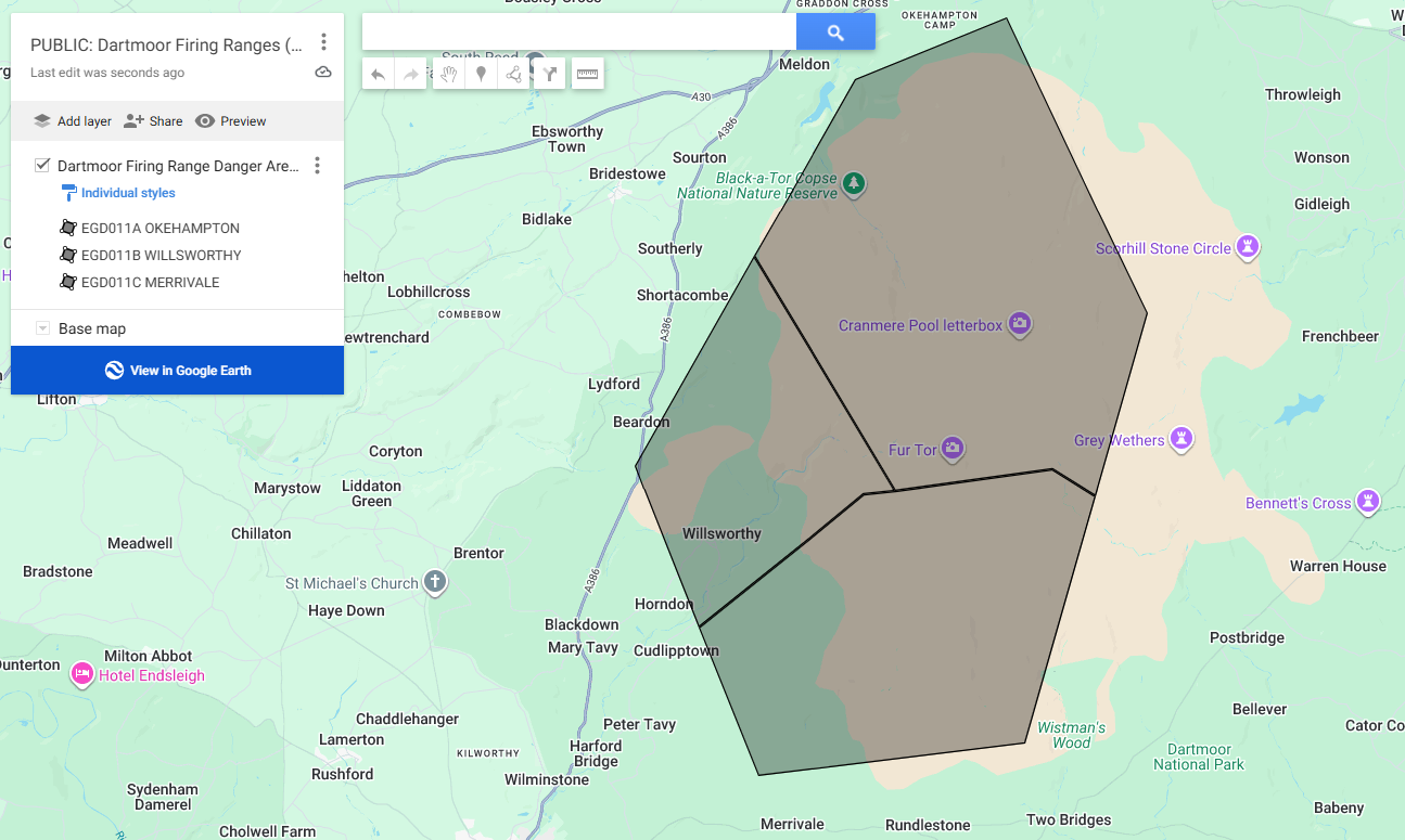 Dartmoor camping related map data (UK)